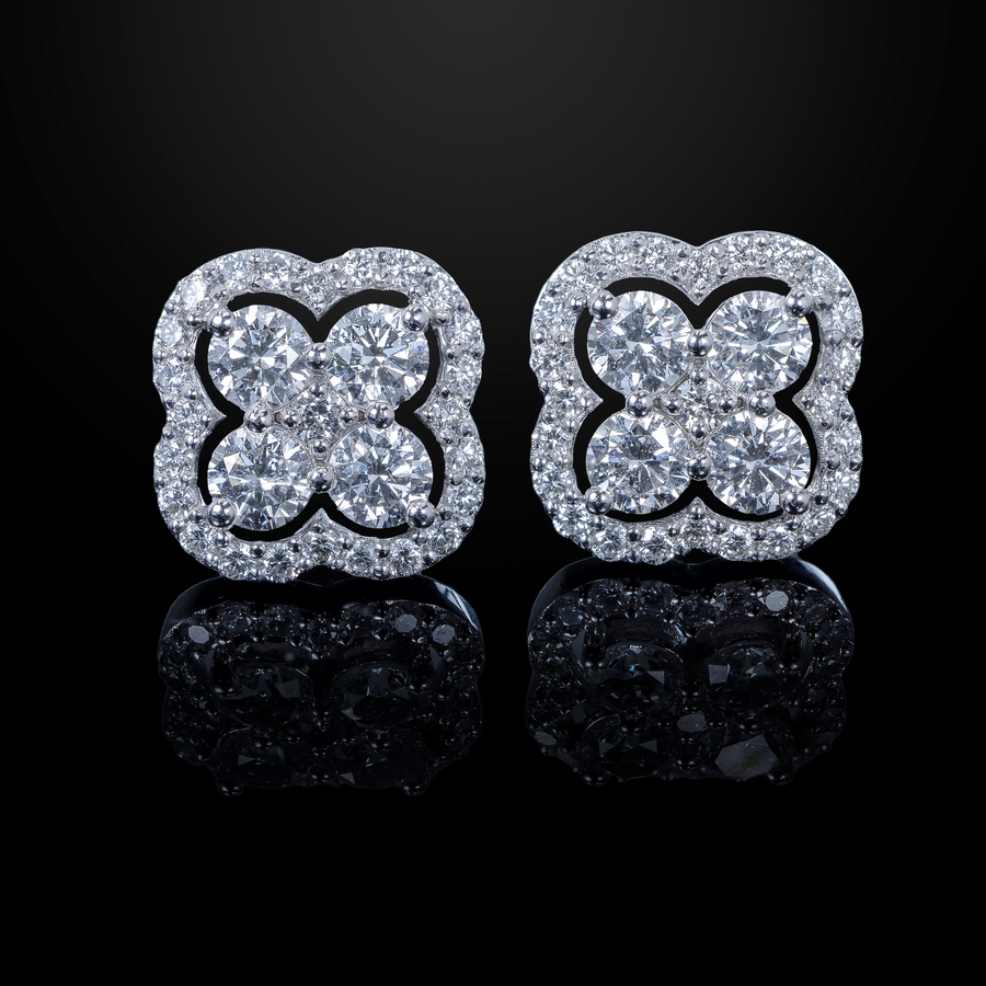 Clover Shaped Diamond Stud Earrings