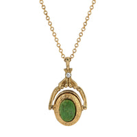 1928 Jewelry Oval Jade Gemstone Locket Necklace 28": Gold Tone And Jade