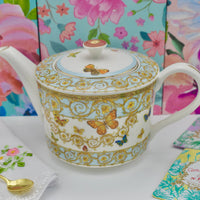 Teapot Aqua and Gold Scroll Garland with Monarch Butterfly