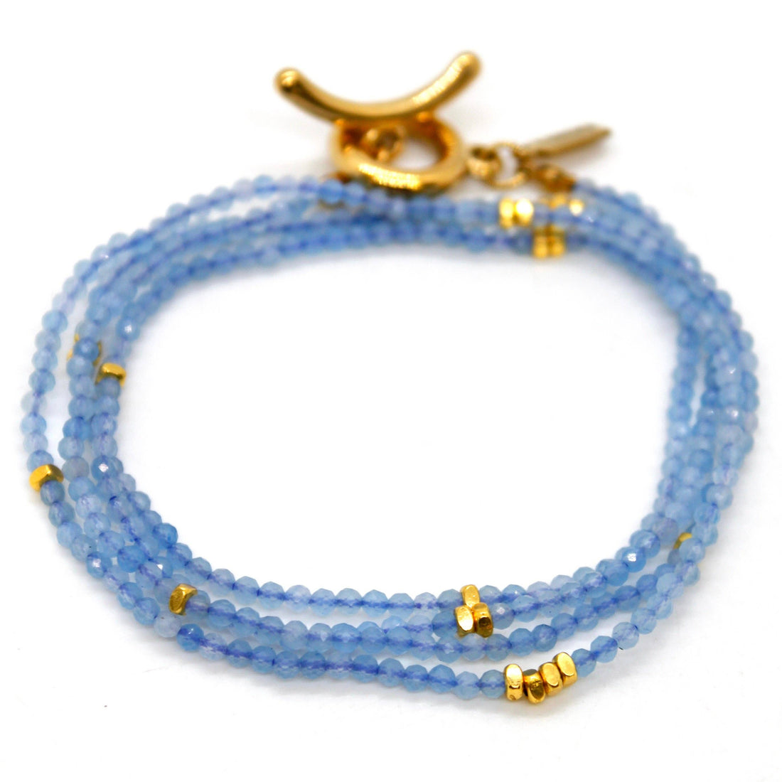 Long Aquamarine Stone and Gold Luxury Necklace - NC-603L