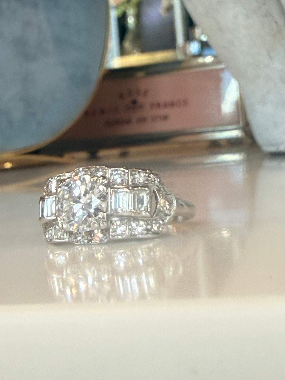 Original Art Deco Ring 1ct natural Diamond center .50Ct in platinum