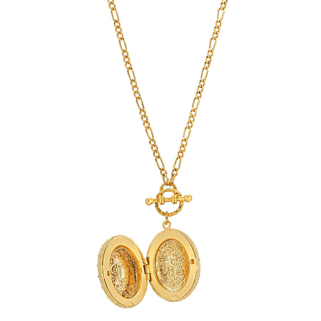 1928 Jewelry Oval Crystal Filigree Double Locket Necklace 30