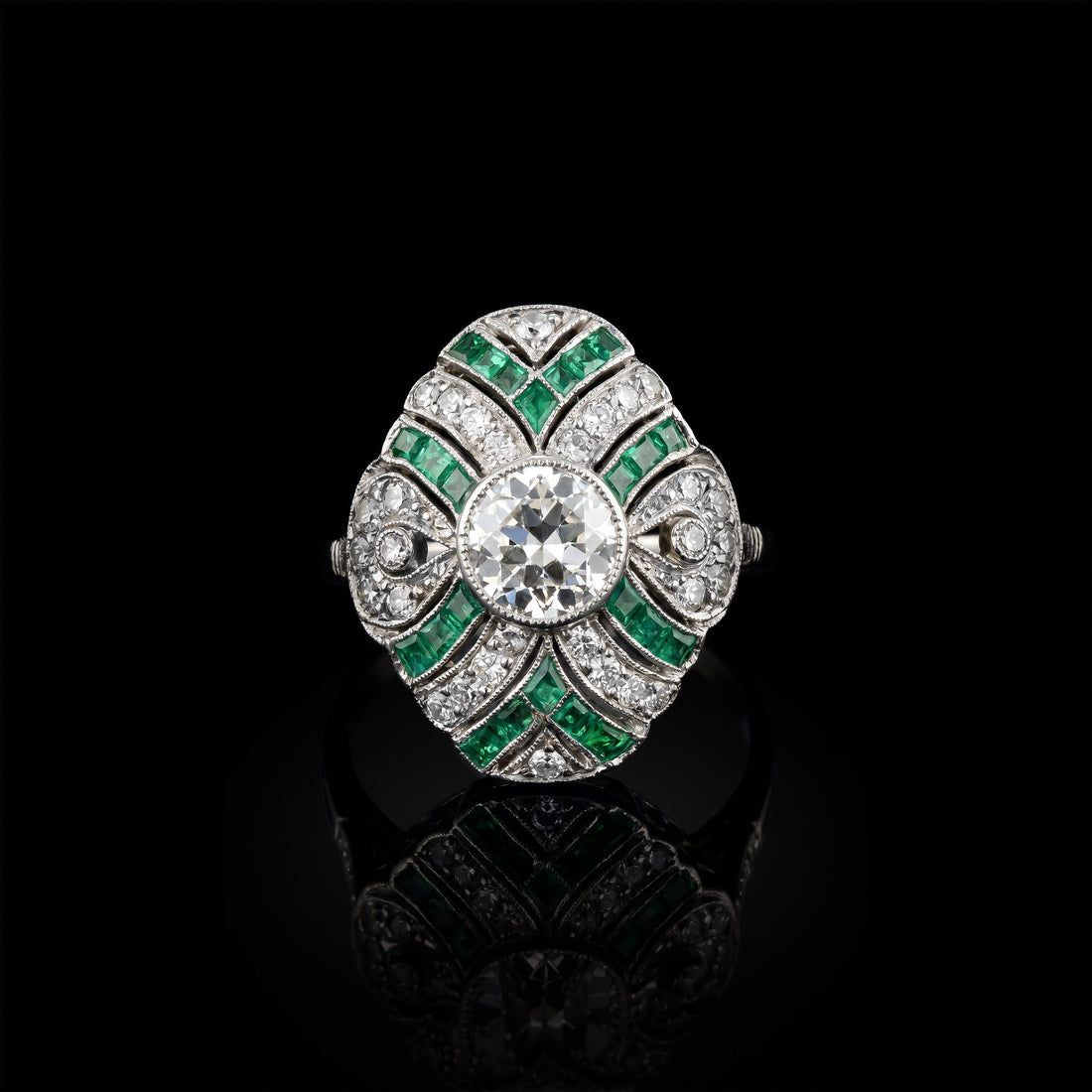 Platinum Handmade Emerald and Diamond Ring