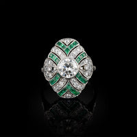 Platinum Handmade Emerald and Diamond Ring