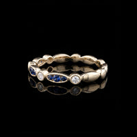 Vintage Style Diamond and Sapphire Band with Filagree 0.10 Ct Diamond 0.16 Ct Sapphire YG