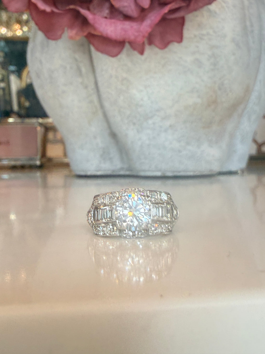 Original Art Deco Ring 1ct natural Diamond center .50Ct in platinum