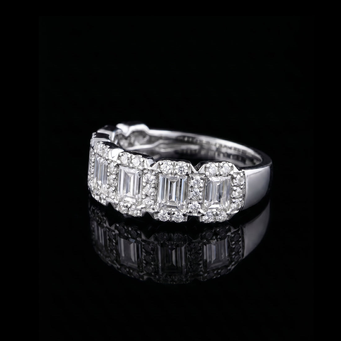 Emerald cut Diamond Band with Halo