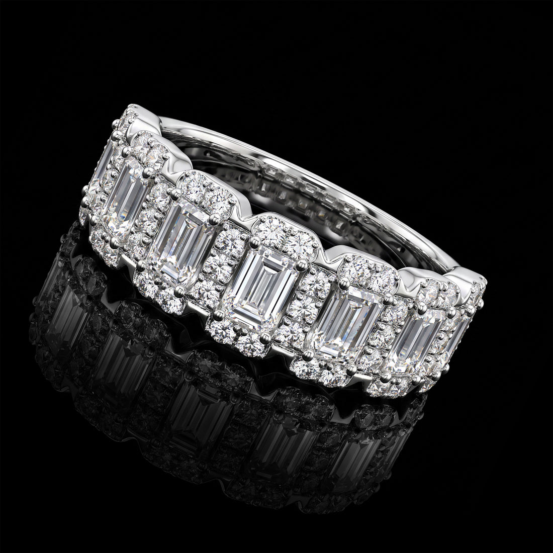 Emerald cut Diamond Band with Halo