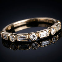 Scalloped Bezel Baguette & Round Diamond Band
