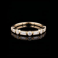 Scalloped Bezel Baguette & Round Diamond Band