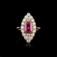 18K YG Art Deco Diamond and Burma Ruby Ring, 2.12CT