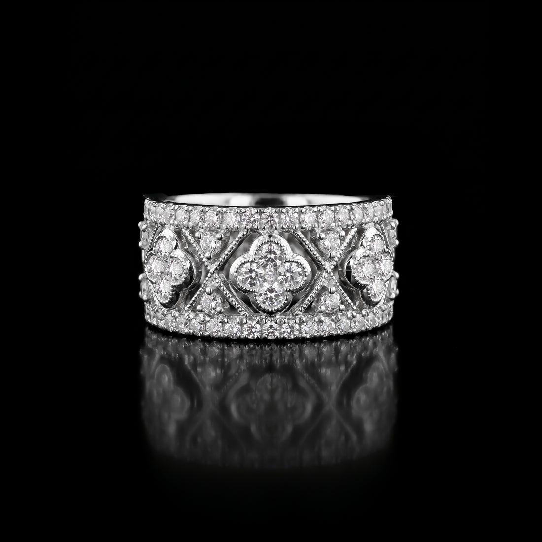 Diamond Lattice Quatrefoil Ring | White Gold
