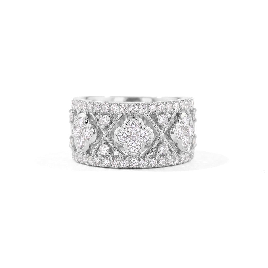 Diamond Lattice Quatrefoil Ring | White Gold