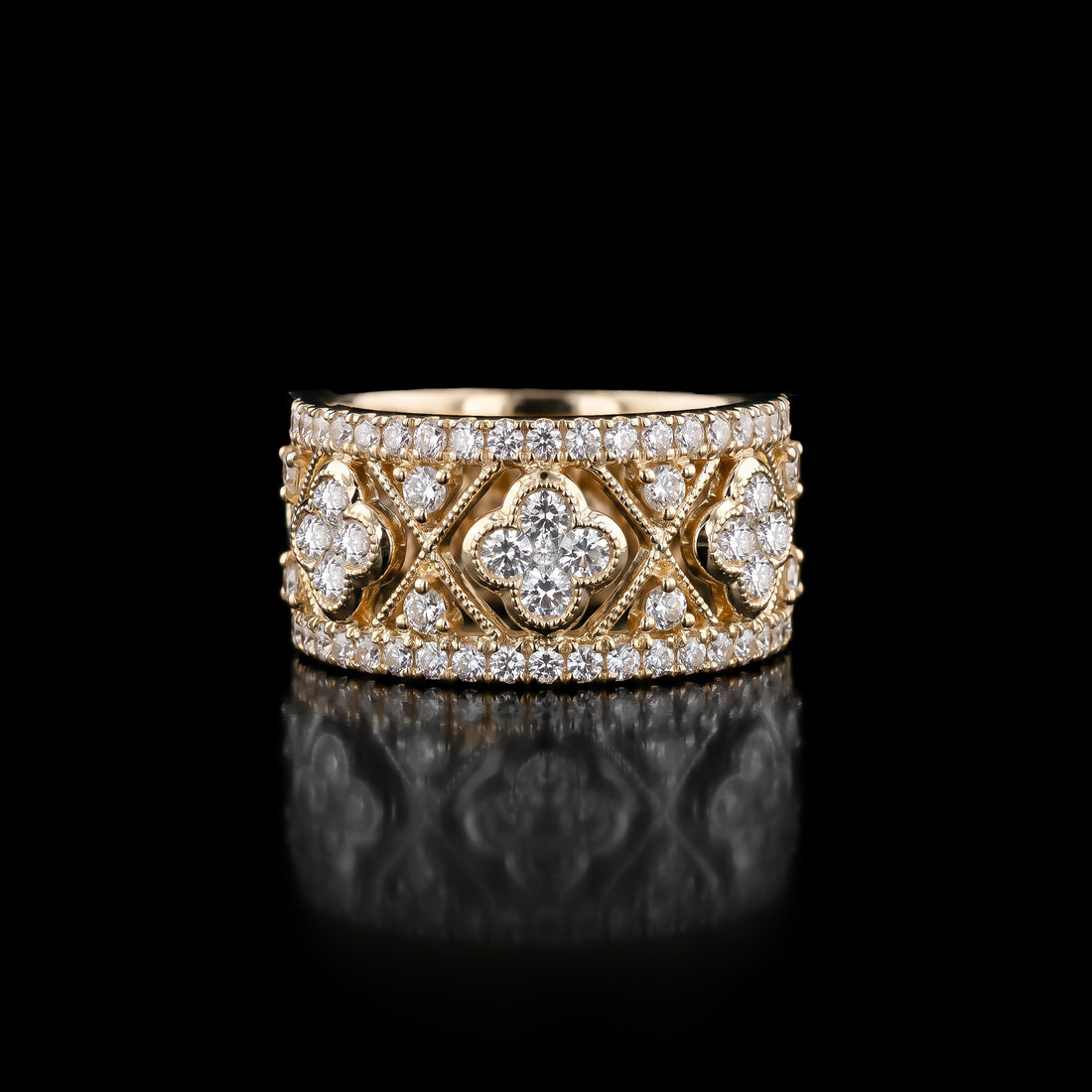 Diamond Lattice Quatrefoil Ring | Yellow Gold