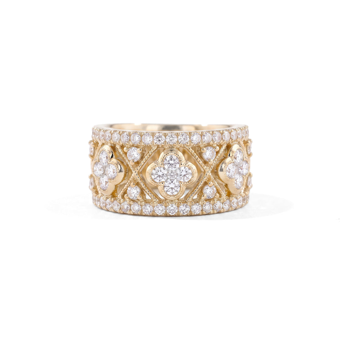 Diamond Lattice Quatrefoil Ring | Yellow Gold