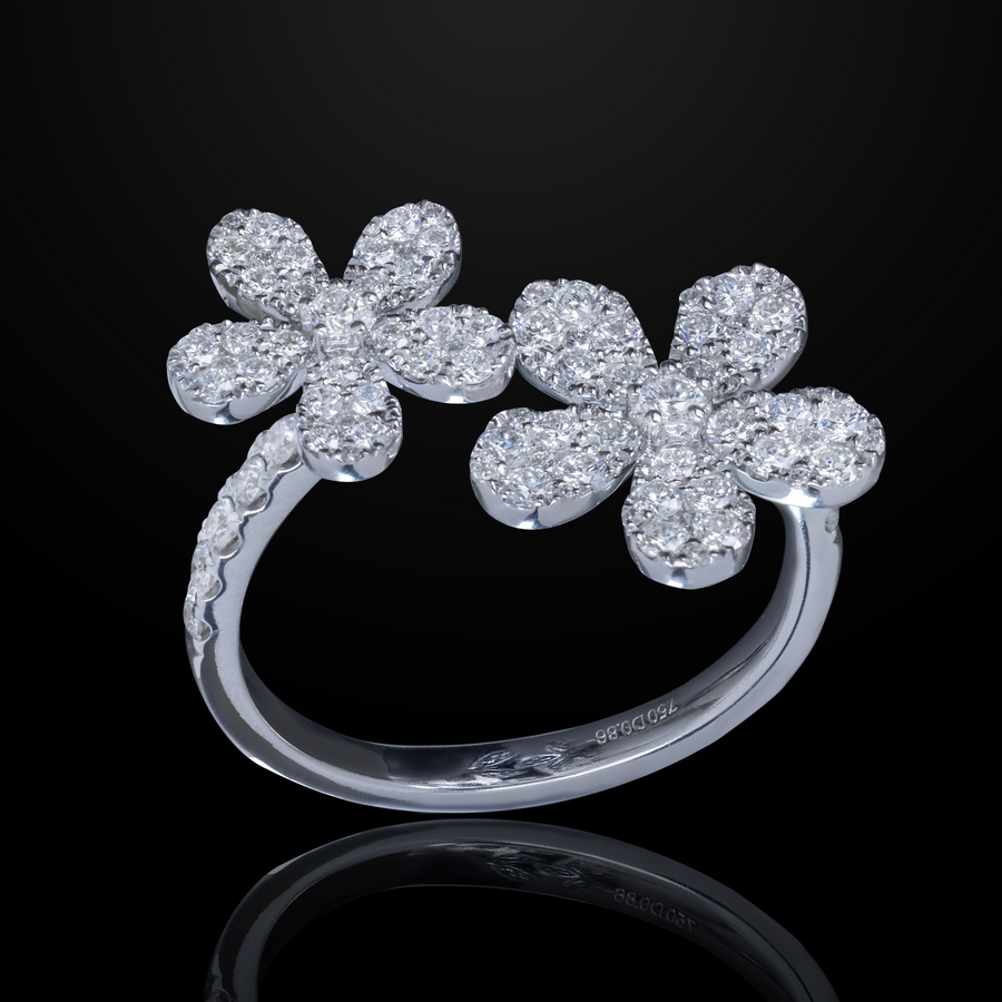 Double Diamond Flower Wrap Ring