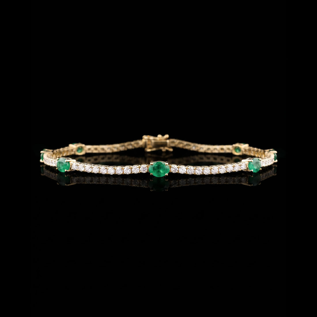 14K YG Diamond and Emerald Tennis Bracelet