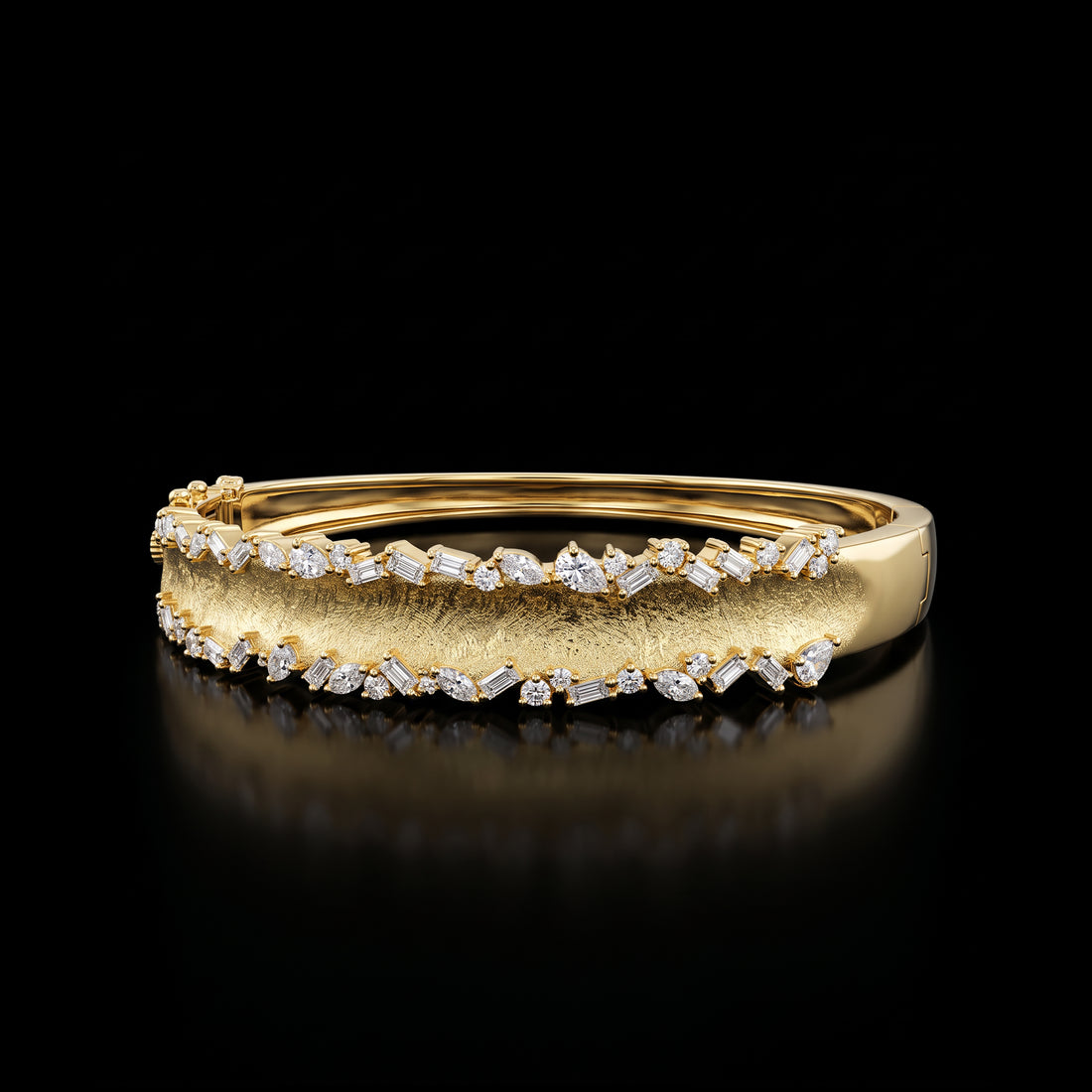 Angled Baguette Diamond Border Bangle