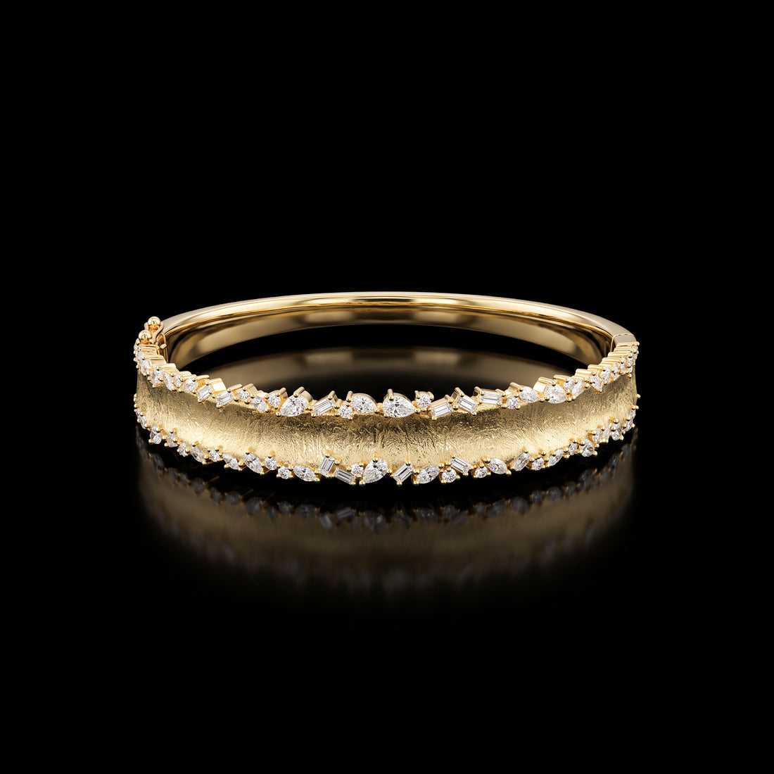 Angled Baguette Diamond Border Bangle