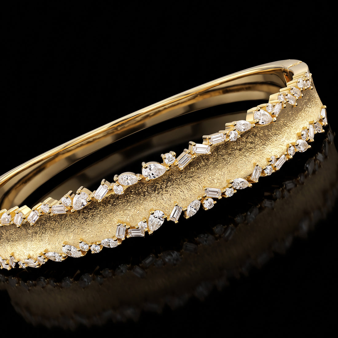 Angled Baguette Diamond Border Bangle