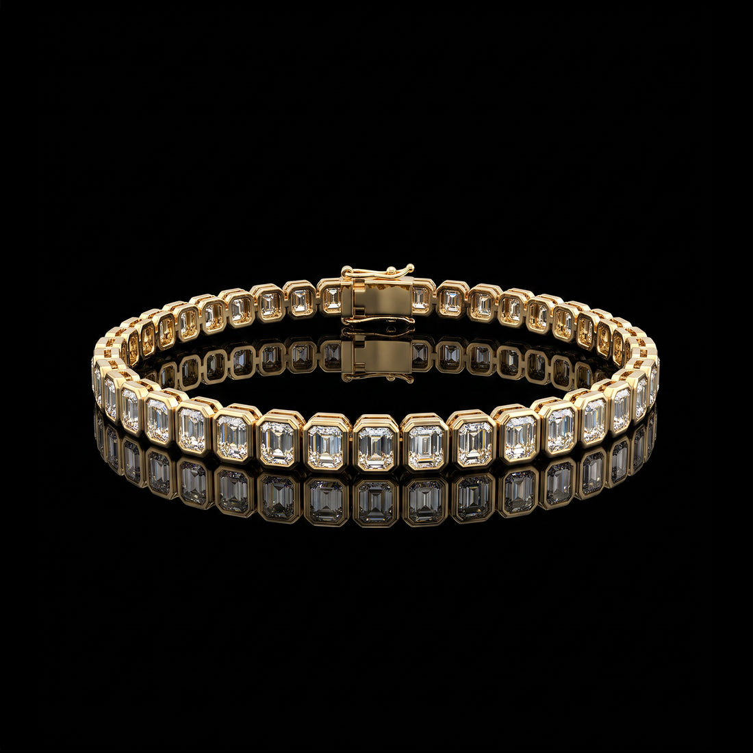 Emerald Cut Diamond Bezel Tennis Bracelet