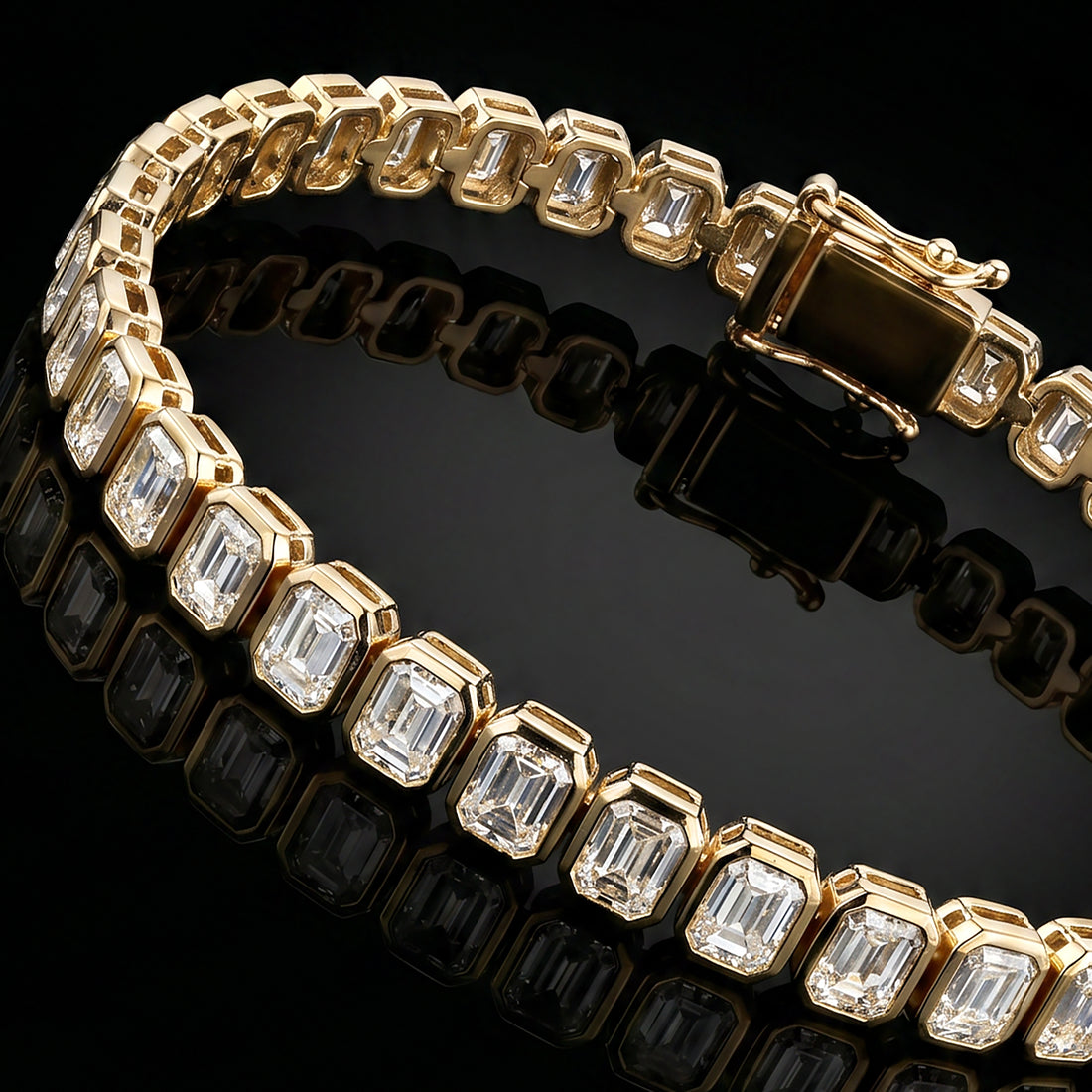 Emerald Cut Diamond Bezel Tennis Bracelet