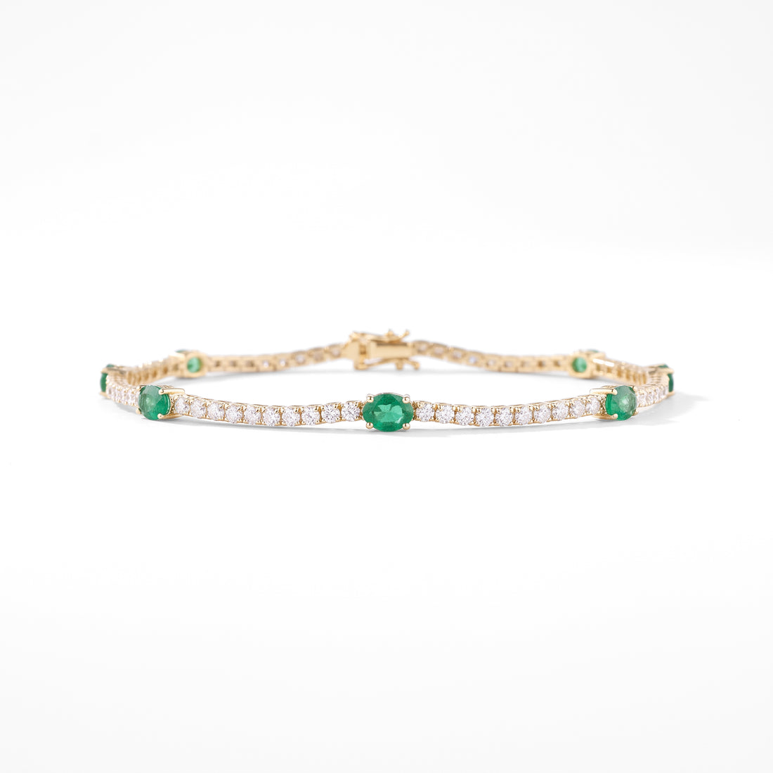 14K YG Diamond and Emerald Tennis Bracelet