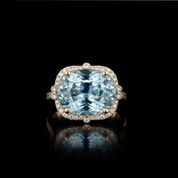 14K YG Oval Aquamarine and Diamond Ring, 7.12 CT