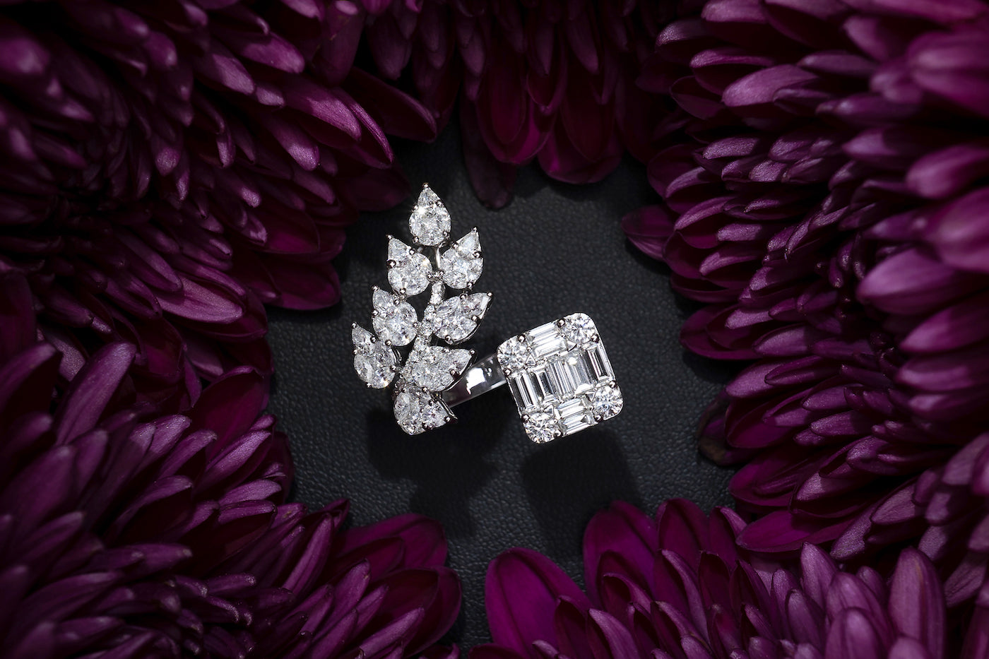 Anthea Le Jardin Leaf Baguette Diamond Ring