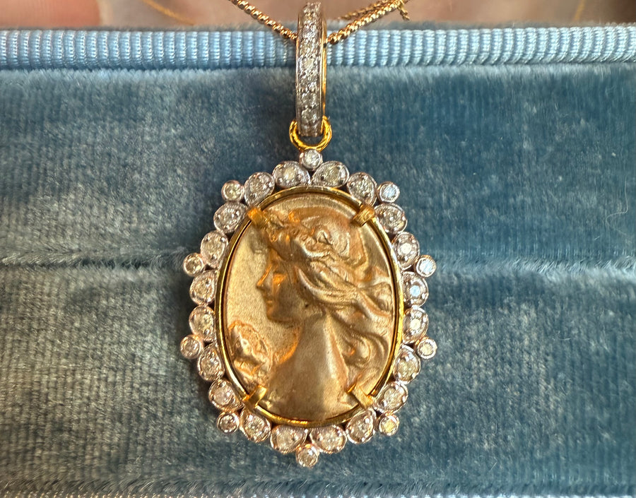 Art nouveau 1910 Hand Carved Gold with .67 VS Diamonds 14k gold
