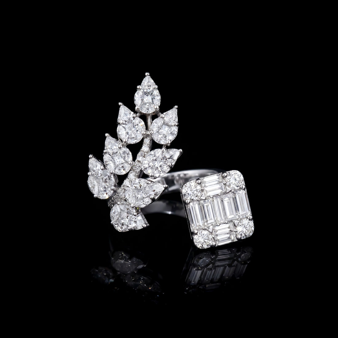 Diamond Leaf & Baguette Ring
