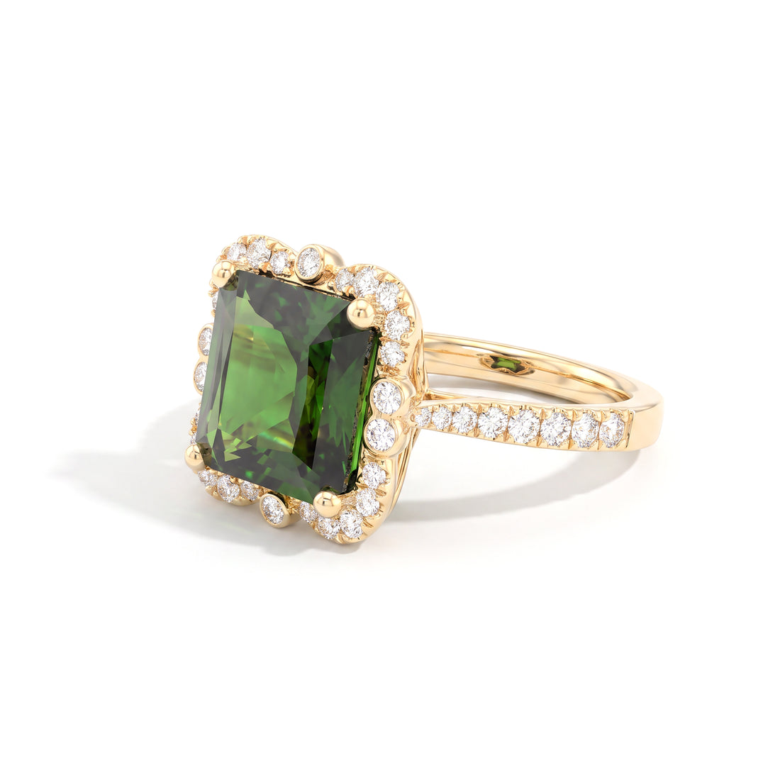 Green Tourmaline and Diamond Ring