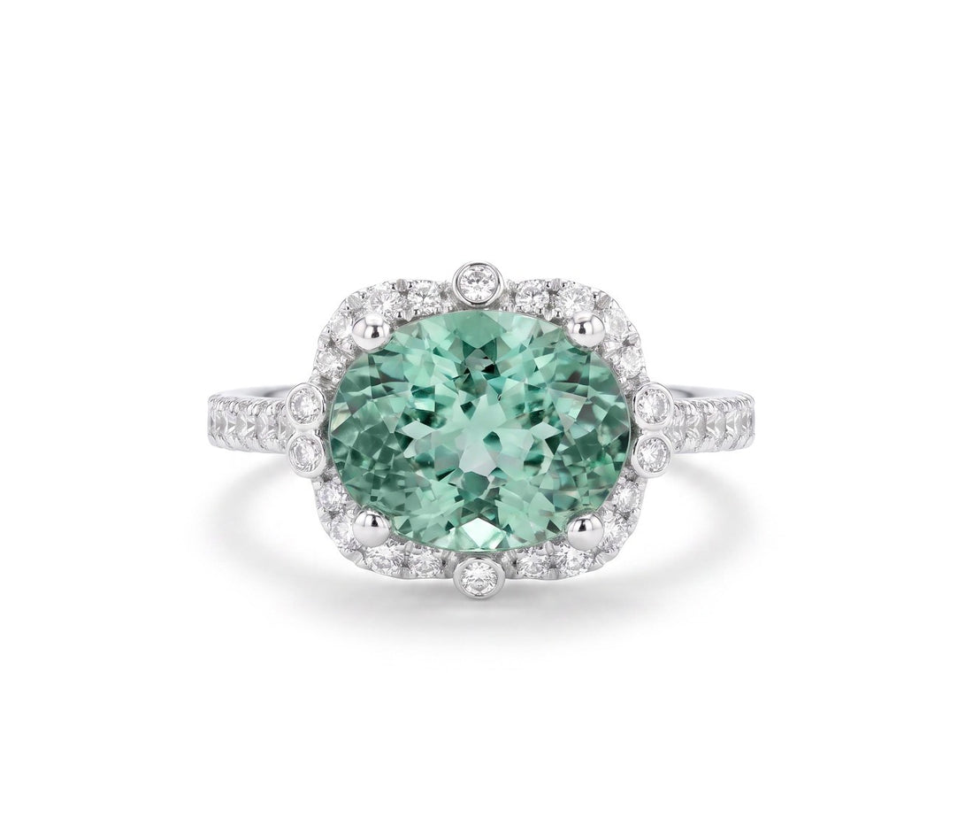 Mint Green Tourmaline 3.96 Ct. Set in 14k White Gold.