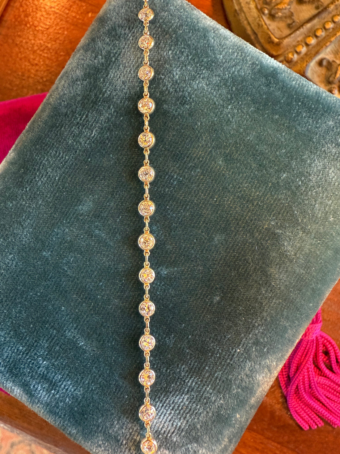 18k Bracelet, 3.5 Carats Old European Diamonds Bezel Set