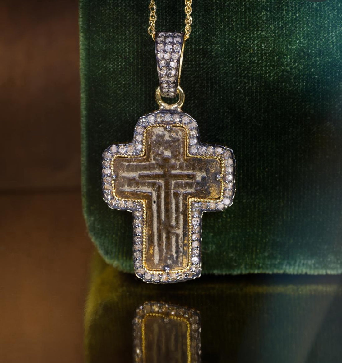 Ancient Cross circa 1780-1820 Bronze with Ancient Prayer,Diamonds set in Sterling Silver