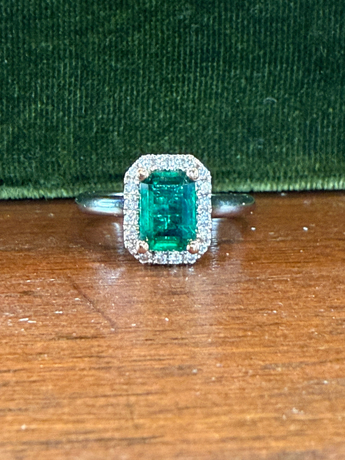 Emerald ring 1.27 Ct Emerald, .21 Ct. Diamond, 14k White Gold