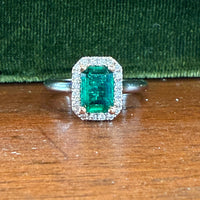 Emerald ring 1.27 Ct Emerald, .21 Ct. Diamond, 14k White Gold