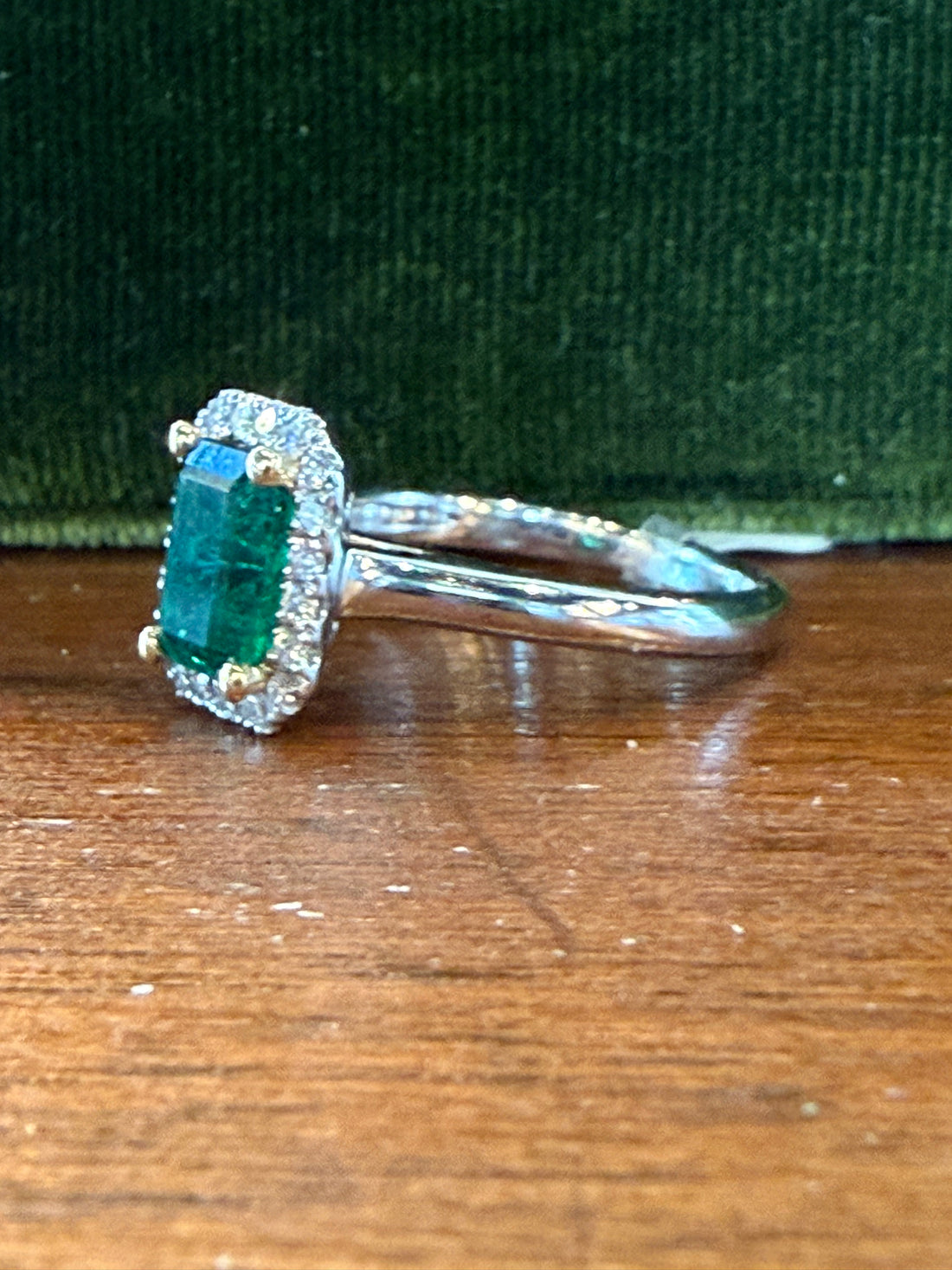 Emerald ring 1.27 Ct Emerald, .21 Ct. Diamond, 14k White Gold