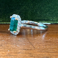 Emerald ring 1.27 Ct Emerald, .21 Ct. Diamond, 14k White Gold