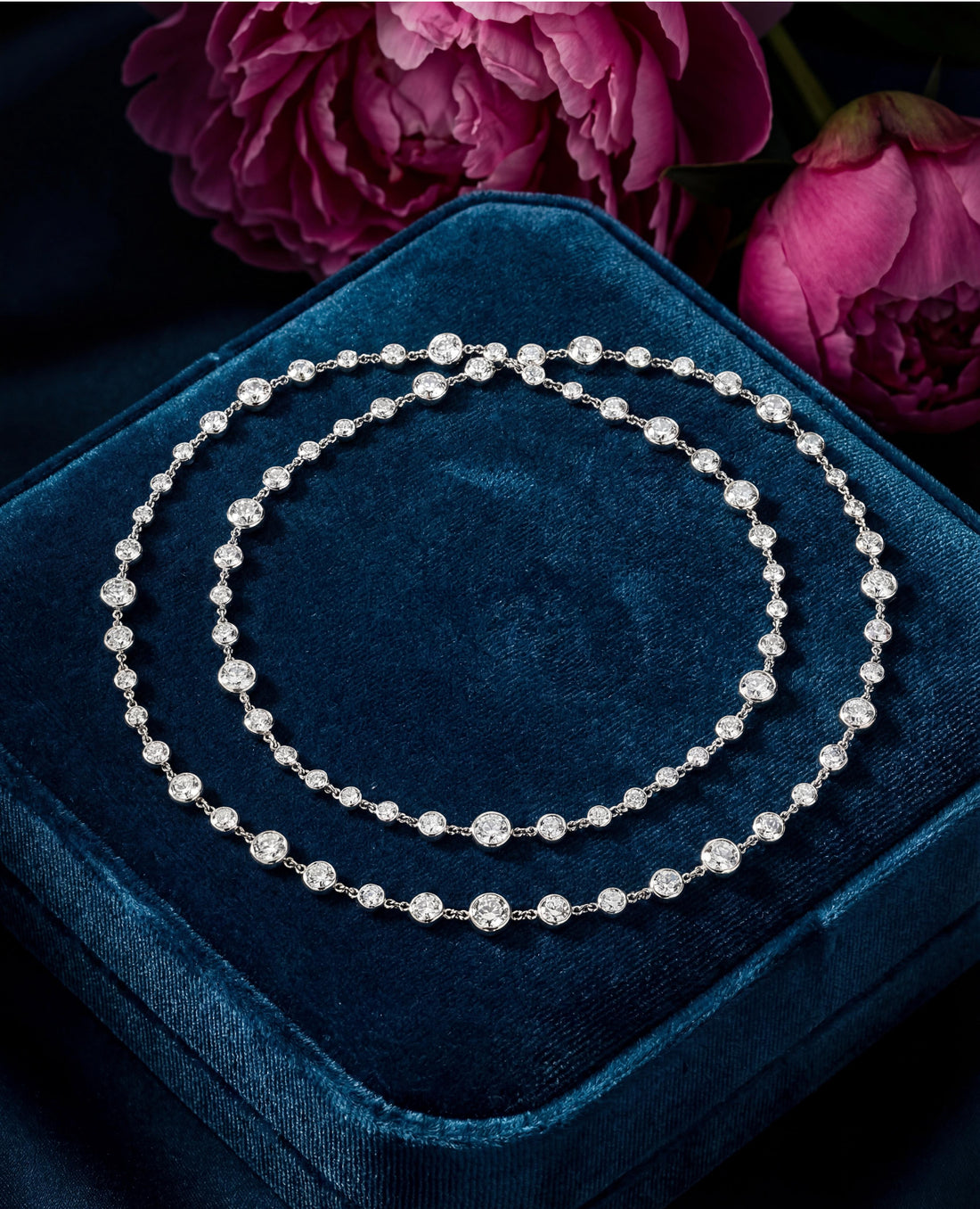 37.50 Ct Old Euro Diamond Necklace set in Platinum, 50 inches