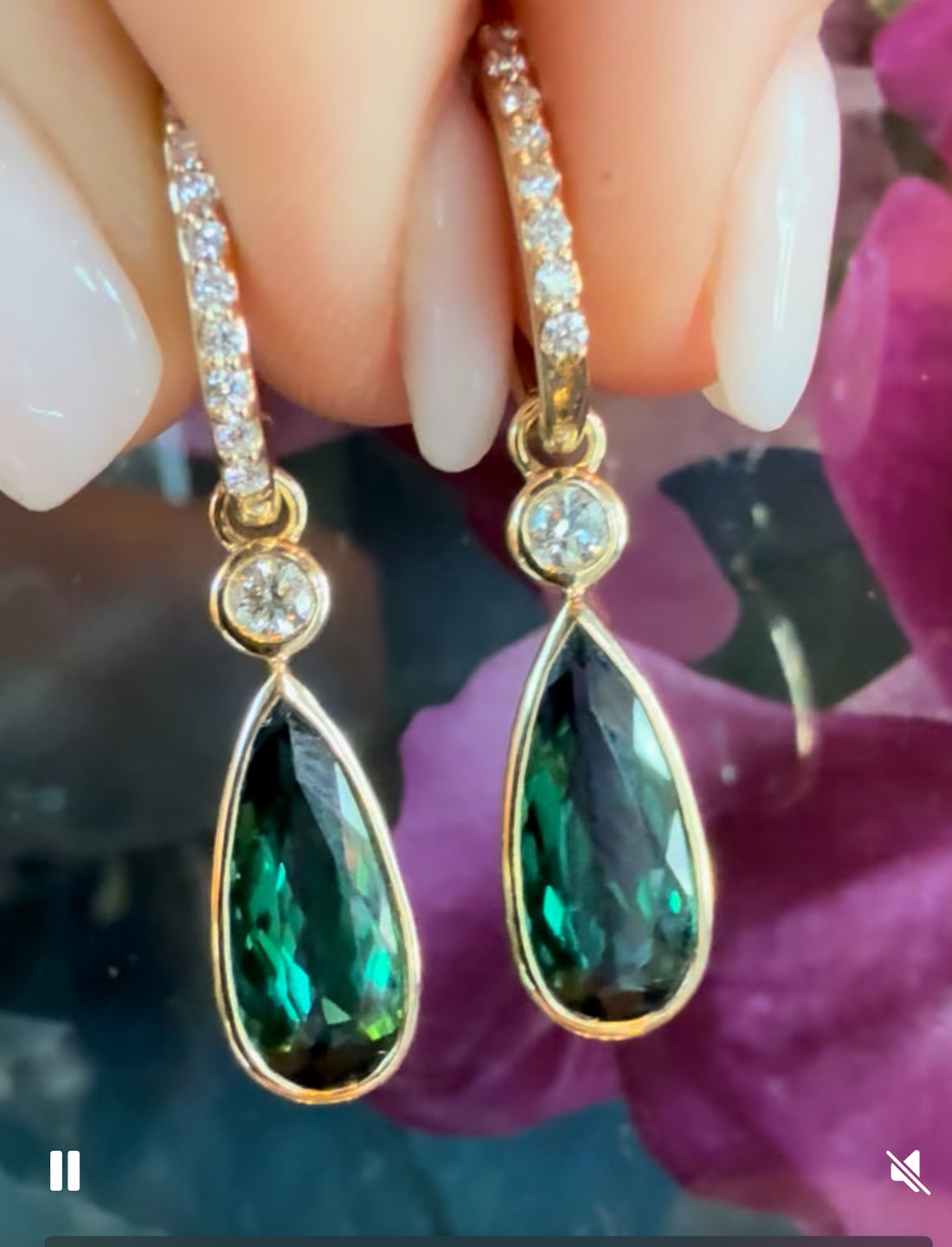 Green Tourmaline Earrings, 4.34 ct. Tourmaline, .40ct Diamond