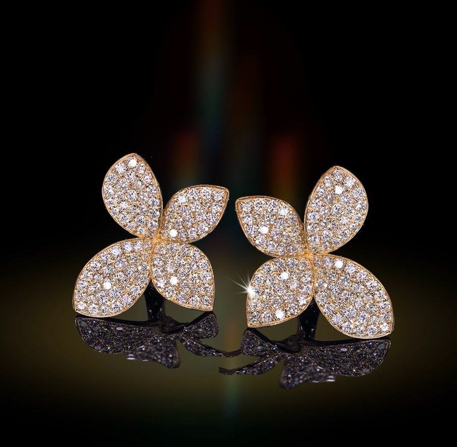 Pave Floral Petal Earrings 2.39 ct, 14k