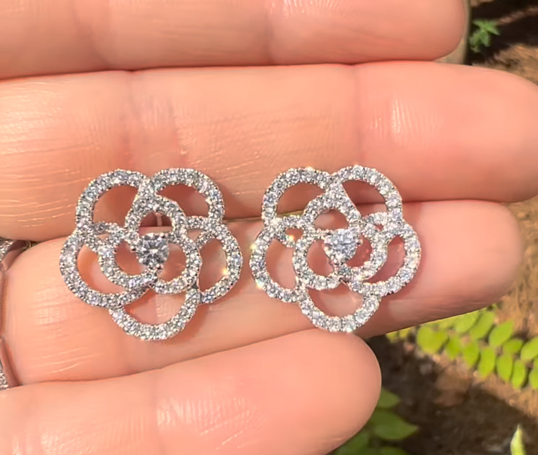 Flower Earrings 1.87 Carats Dia