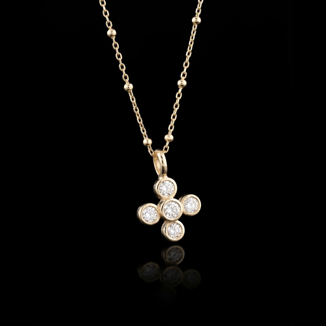 18K YG Small Cross Pendant with 5 Diamonds, 0.47CT
