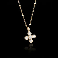 18K YG Small Cross Pendant with 5 Diamonds, 0.47CT