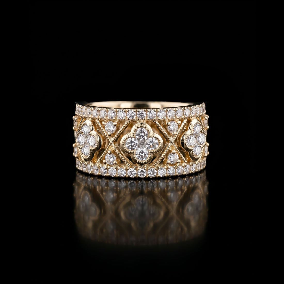 14K Diamond Band with Diamond Clover Design, 1.12CT