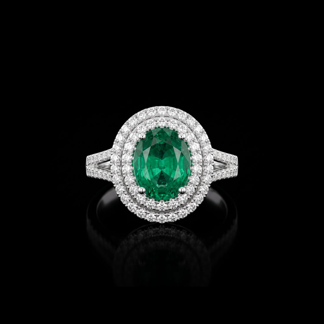 Oval Emerald Diamond Halo Ring