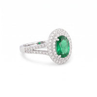 Oval Emerald Diamond Halo Ring
