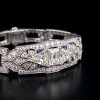 Antique Art Deco Platinum Sapphire Graduated Step Cut Line  Bracelet