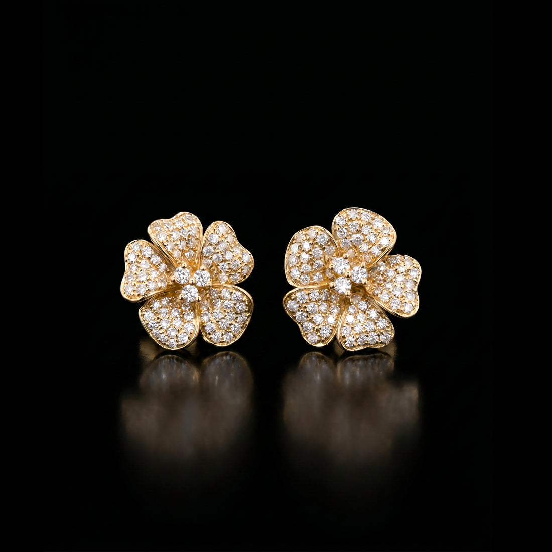 Pavé Diamond Flower Stud Earrings